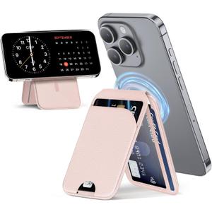 QYQBOON Mag-Safe Wallet for Women Strongest Magnetic Lightweight Phone Wallet Stand Adjustable Leather Card Holder for iPhone 17/16/15/14/13/12 Series, Not for iPhone 13/12 Mini (Pink)