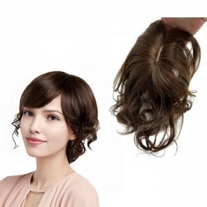 Short  Wavy Human Hair Toppers for Women and Men Clip In Toupee With Side Bangs Hair Partial Wig Wiglets Hairpieces (Dark Brown)
