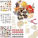 215Pcs Keychain Making Kit with 124 Charms 22 Keychain Clips, Extender Chains and Piler, Halloween Ghost Bat Witch Hat Charms for DIY Crafts Supplies & Jewelry Making Women Bag Party Favor Gifts