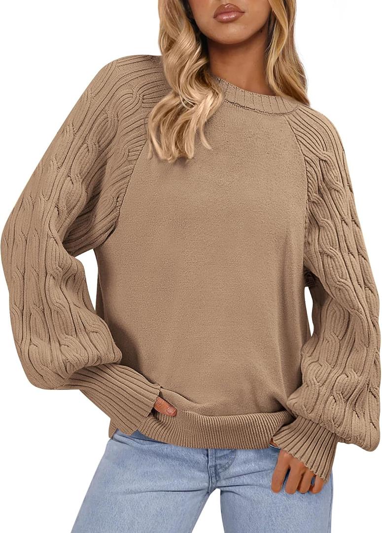 PRETTYGARDEN Womens Sweaters Spring Fashion 2026 Crew Neck Cable Knit Casual Loose Chunky Tunic Sweater Winter Clothing (M)
