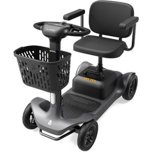 S1 Mobility Scooter for Adults, 4-Wheel Electric Mobility Scooter  25-Mile Range, 6 mph, Smart Safety Features, Spacious Legroom, Swivel Seat, Headlight & Basket, Charger Included  Dark Gray