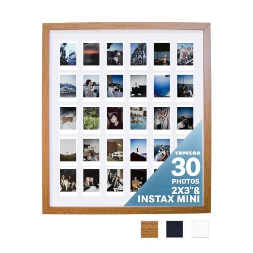 Tapeera Multi Picture Frame Collage Wall Decor - Compatible with Fujifilm Instax Mini Film - 30 Openings - Picture Frame For Wall - Not Compatible with Polaroid 600 size (Wood)