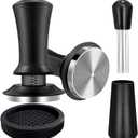 Coffee Espresso Tamper 51mm with WDT Tool Calibrated Spring Loaded, Coffee Tamper with Silicone Tamper Mat,Black Espresso Distribution Tool,Stainless Steel Base Tamper for Espresso Coffee Machine