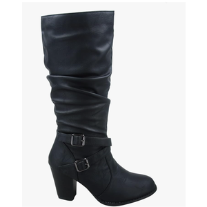FZ-Safety-52 Women's Round Toe Chunky Heel Full Zipper Buckles Mid Calf Boots Shoes, Size:6