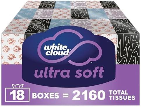White Cloud Ultra Soft 3-Ply Facial Tissue, 18 Box Multipack, 120 Tissues Per Box