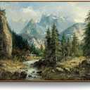 crmotu Landscape Framed Wall Art, Mountain Forest Canvas Print, 24x36in