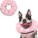 Supet Inflatable Dog Cone Collar for Large Medium Small Dogs, Soft Cone Collar for Dogs Cats, ECollar Doggie Neck Donut Dog Cone Alternative After Surgery (M(Neck 9"-12.5"), T Paw Pink)