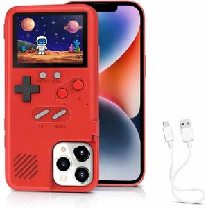 Game Phone Case, 168 Built-in Small Video Games, Red, Compatible with iPhone 15 Pro Max