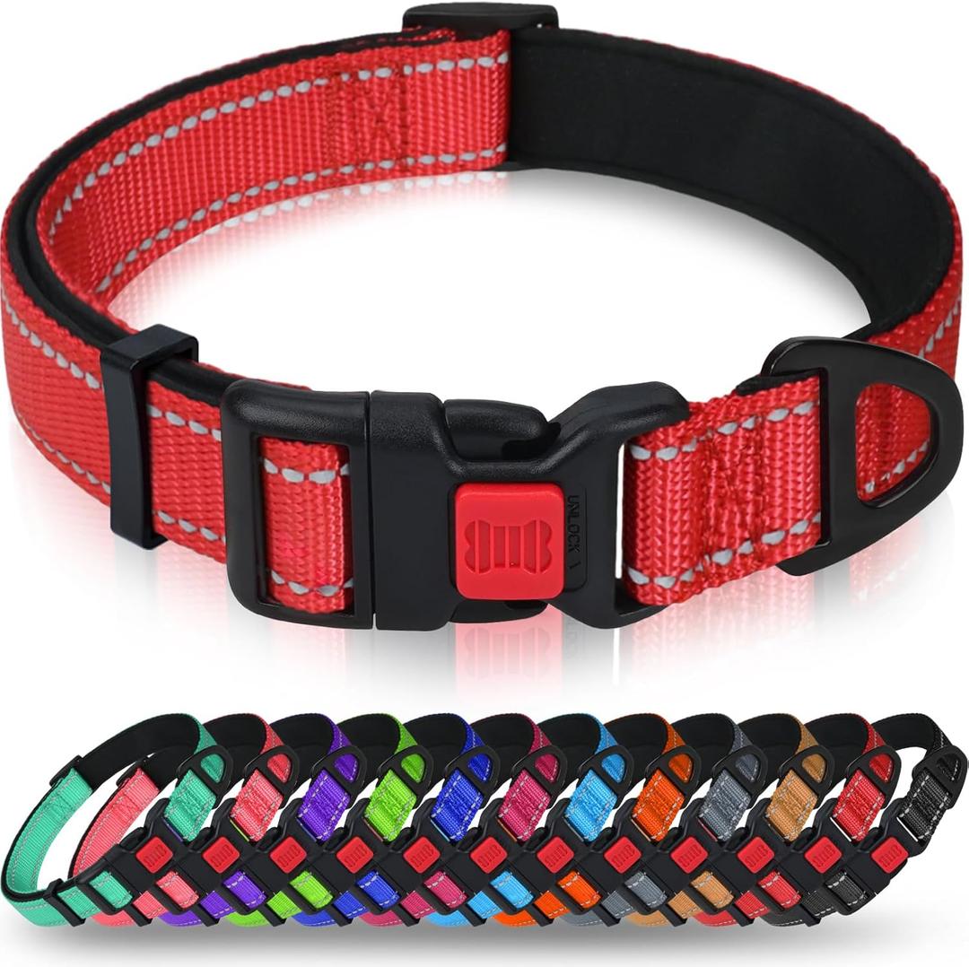 Taglory Reflective Dog Collar with Safety Locking Buckle, Adjustable Nylon Pet Collars for Large Dogs Female Male, Red, L (Large (Pack of 1))