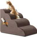 ROMROL Dog Stairs, Romrol Dog Steps Ramp for High Bed and Couch, Dog Ramp with Durable Non-Slip Waterproof Fabric Cover, Pet Stairs for Small Dogs and Cats or Pets Joints, 4-Tiers,Coffee