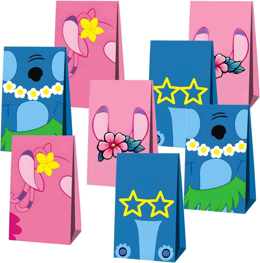 2 x OUSHISS 12Pcs Birthday Favors Paper Bags, Hawaiian Party Decoration, Cartoon Animation Theme Party Decoration Supplies