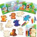 Valentines Day Gifts For Kids, 30 Pack Animal Wooden Painting Crafts for Kids Classroom Exchange, Valentines Party Favors for Boys Girls, DIY Unfinished Kits for Toddlers School Classroom Prizes