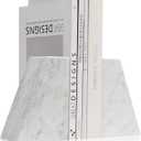Luxury Marble Bookends for Shelves, 11LB Heavy Duty Marble Book Ends for Heavy Books, Stone Bookends Decorative, Polished, Carrara White Triangular, Set of 2 (3.936 Inch)