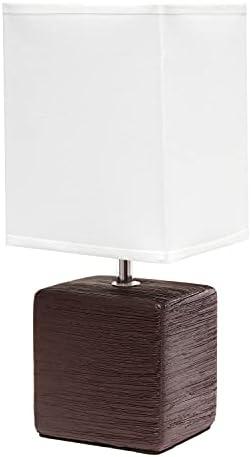Simple Designs Petite Faux LT2072-BWN Stone Table Lamp with Fabric Shade, Brown with White Shade