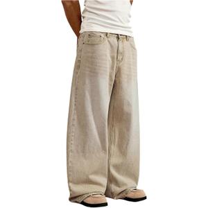 SOLY HUX Men's Baggy Jeans Vintage Straight Leg Loose Fit Skater Denim Pants Streetwear (Large, Plain Khaki)