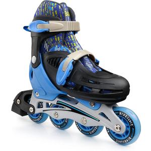 New-Bounce Adjustable Inline Skates for Girls and Boys - for Kids, Teens, and Young Adults Outdoor Roller Skates for Boys Ages 8-12 for Beginners & Advanced | Blue (Medium)