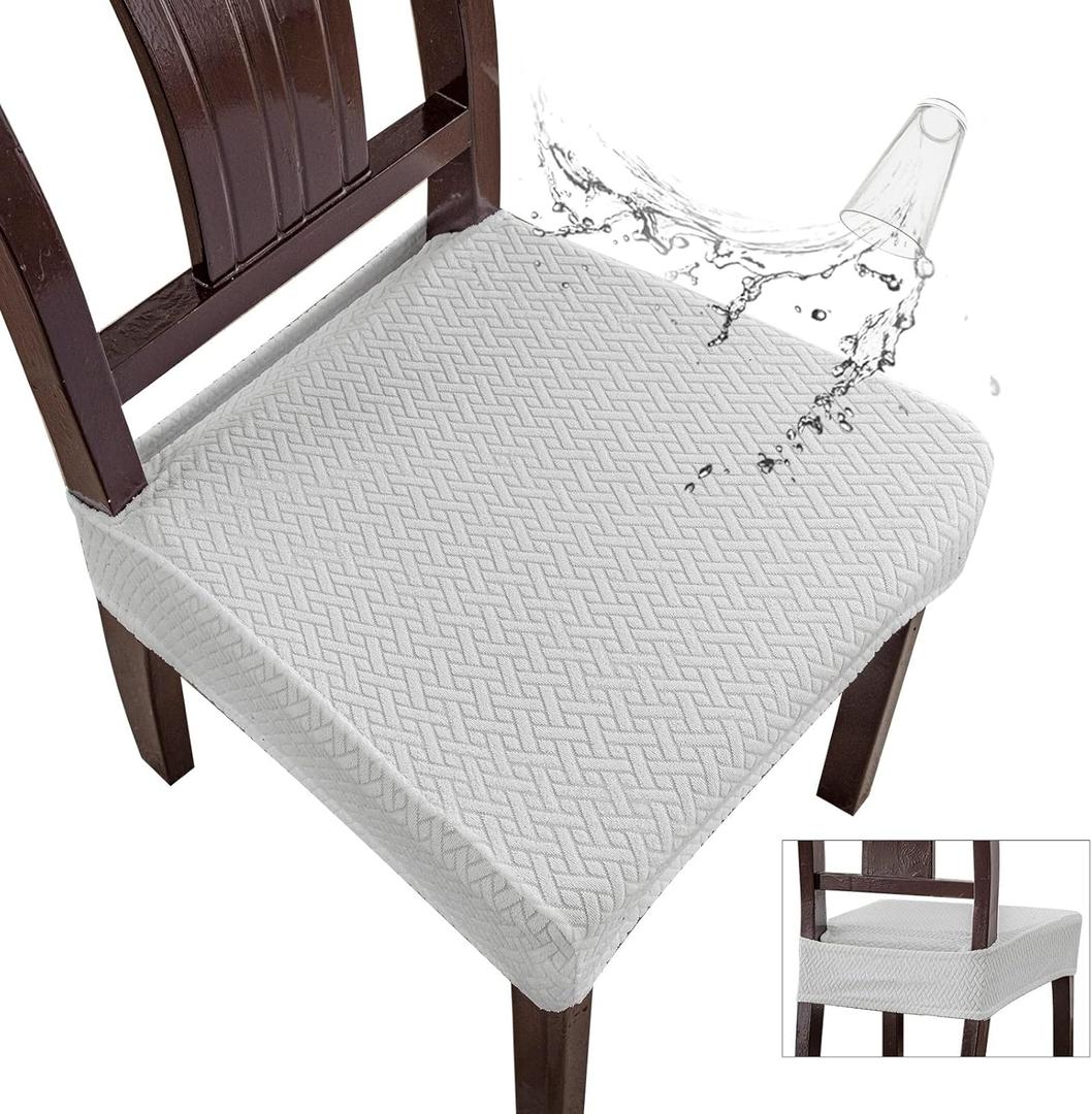 Genina Waterproof Seat Covers for Dining Room Chair Covers Waterproof Dining Chair Covers (4 PCS-Rear-Covered, White)