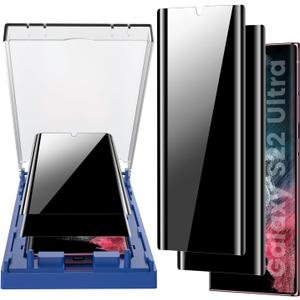 MOHAVE 2 Pack [Auto Alignment/Dust Removal] Privacy Screen Protector for Samsung Galaxy S22 Ultra 5G 6.8, 3D Curved Anti Spy Private Film, 7H Hybrid Material, 100% Ultrasonic Fingerprint ID