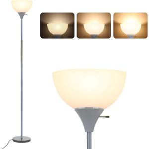 LALISU Floor Lamp, LED Standing Lamp 3 Way Dimmable Brightness Floor Lamp Rotary Switch Floor Lamps Modern Industrial Lamp with Shade, Tall Lamps for Living Room Bedroom Office Dining Room (Grey)