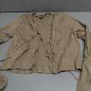 Beige Rib-Knit Cropped Tie-Front Cardigan with Long Sleeves S