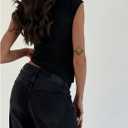 MakeMeChic Women's Asymmetrical Neck Sleeveless Twist Front Summer Tee Shirt Tops (Black, L)