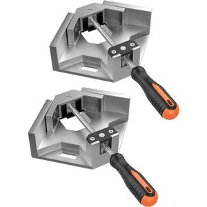 Housolution Right Angle Clamp, [2 PACK] Single Handle 90 Aluminum Alloy Corner Clamp, Clamps for Woodworking Adjustable Swing Jaw, Woodworking Tools Photo Frame Vise Holder, Gifts for Men Dad (Silver Gray)