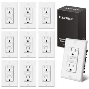 ELECTECK 10 Pack GFCI Outlets 15 Amp, Outdoor Weather Resistant (WR), Ultra Slim GFI Receptacles with LED Indicator, Ground Fault Circuit Interrupter, Wallplate Included, ETL Listed, White