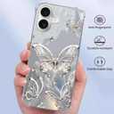 Elegant Rose Gold Butterfly Case for iPhone 17, Soft TPU Bumper,Elegant Grey Art Pattern Cover for Women for iPhone 17