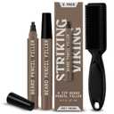 Striking Viking 2 Pack Beard Pencil Filler for Men, Grey Brown (Grey) - Contour, Fill, & Define Your Beard with 3rd Generation Long Lasting Waterproof Beard Pen Kit Including Brush