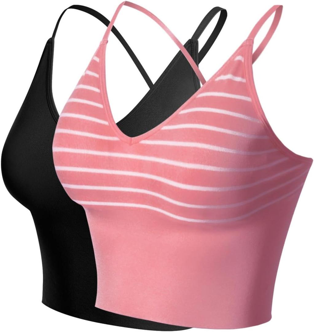Design by Olivia Women's Longline Sports Bra Padded Workout Yoga Tank Top Gym Running Fitness Crop Top Shirt (S)