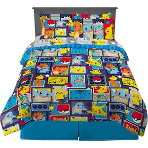Pokmon Pikachu Full Size Bedding Set Kids Bedding Super Soft Cozy Reversible Comforter and Sheet Set with Sham, 7 Piece Full Size, (Officially Licensed Product) by Franco
