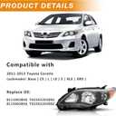 Headlight Assembly Black Housing for 2011 2012 2013 Toyota Corolla US Model
