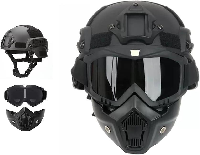 MICH Airsoft Helmet and Detachable Full Face Airsoft Mask Goggles with NVG Mount and Side Rail for Paintball-Hunting and Outdoor Activities One Size