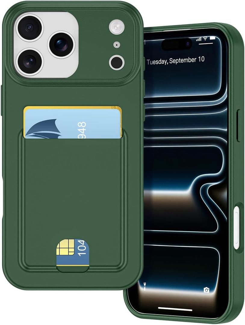 Petocase for iPhone 17 Pro Max Wallet Case Card Holder Slot Ultra Slim Fit Flexible TPU Gel Rubber Soft Skin Silicone Protective Phone Case Cover for Apple iPhone 17 Pro Max 6.9 inch Deep Green