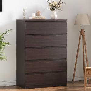 Jocoevol 5 Drawer Dresser for Bedroom, Simply Modern Chest of Drawers, Wood Storage Dresser with Deep Drawers for Living Room Hallway Entryway, Retro Brown