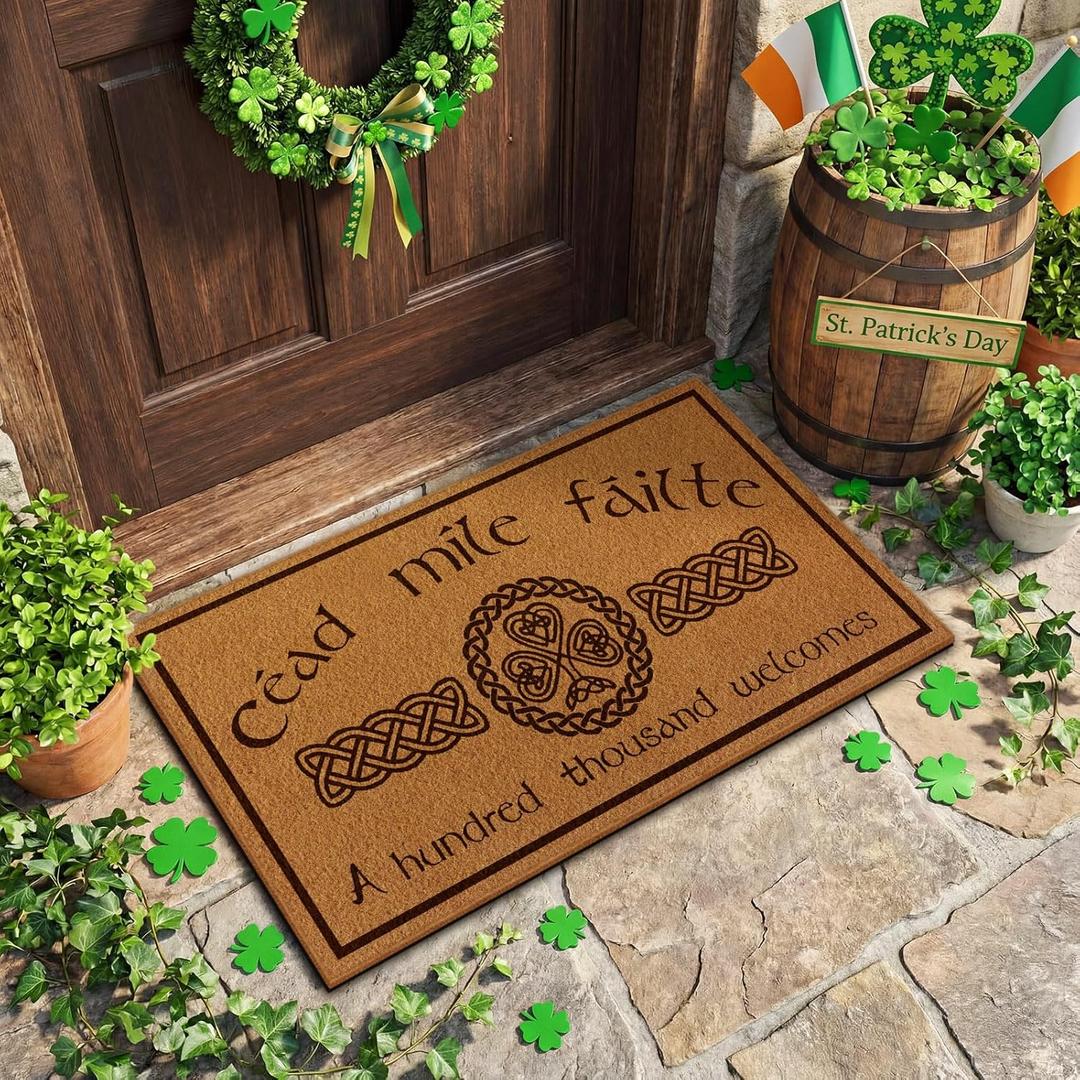 Dunzy Irish Welcome Doormat St Patrick's Day Irish Decor Cad Mle Filte Celtic Welcome Mat Imitation Coir Door Mat a Hundred Thousand Welcomes for Home Entrance Kitchen Porch