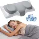 ABLEGRID Dual-Layer Memory Foam Cervical Neck Support Pillow,Contour Cooling Gel Pillow for Neck Shoulder Pain Relief,Ergonomic Orthopedic Adjustable Deep Sleep Bed Pillow for Side,Back,Stomach Sleep, 25.59*13.38*4.72inches