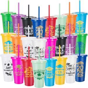 24 Pcs 2025 Graduation Cups Plastic Gifts 24oz Congrats Grad Tumblers for College Graduate Reusable Tumblers with Straw and Lid Class of 2025 Gifts for Graduation Party
