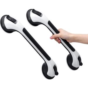 TAILI Grab Bar 2 Pack Suction Grab Bars for Bathtubs and Showers, Heavy Duty Shower Handle Removable Bath Handrails for Seniors and Elderly, Bathroom Safety Grip No Drilling Waterproof, Black (16.8")