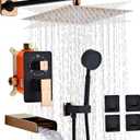Black Gold Shower Tub Faucet Set, Wall Mounted 10 Inch Shower Heads with Handheld Spray Combo and Tub Shower Faucet, Luxury Bathroom Square Rain Shower System - 4 Hooks