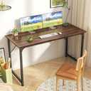 Huuger Computer Desk, 48 Inch Office Desk, Gaming Desk with Storage, Writing Desk Work Desk for Home Office, Study, Modern Simple Desk, Large Legroom, Metal Frame, Walnut