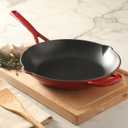 Martha Stewart Gatwick 12 Enameled Cast Iron Skillet, PFAS-Free, Classic Red Exterior with Matte Black Enamel Interior, Rust Resistant, Oven Safe