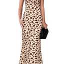 PRETTYGARDEN Women's Summer Dresses Spaghetti Strap Floral Maxi Dress Sleeveless Long Bodycon Dresses Wedding Guest Dress (Leopard Apricot, X-Large)