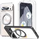 Magnetic Stand Case for Google Pixel 8 Pro [with 2 Tempered Glass Film] [360 Rotation Magnetic Stand] [Compatible with Magsafe] Military-Grade Drop Protection Case, Clear