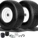 15x6.00-6 Flat Free Lawn Mower Tire and Wheel, Comes with Tire Saver Ramp, 15x6-6nhs Riding Mowers Lawn Tire and Wheel with 3/4" Bearing, 3" Centered Hub, 2 Pack