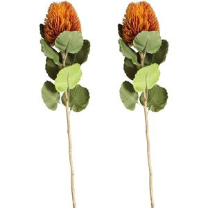 4Pcs Artificial Flowers Bouquets 22.8 Inch Fake Fall Flower Yellow Long Stem Autumn Faux Banksia Flowers Floral Arrangements for Home Bedroom Table Wedding Party Boho Decor (Orange)