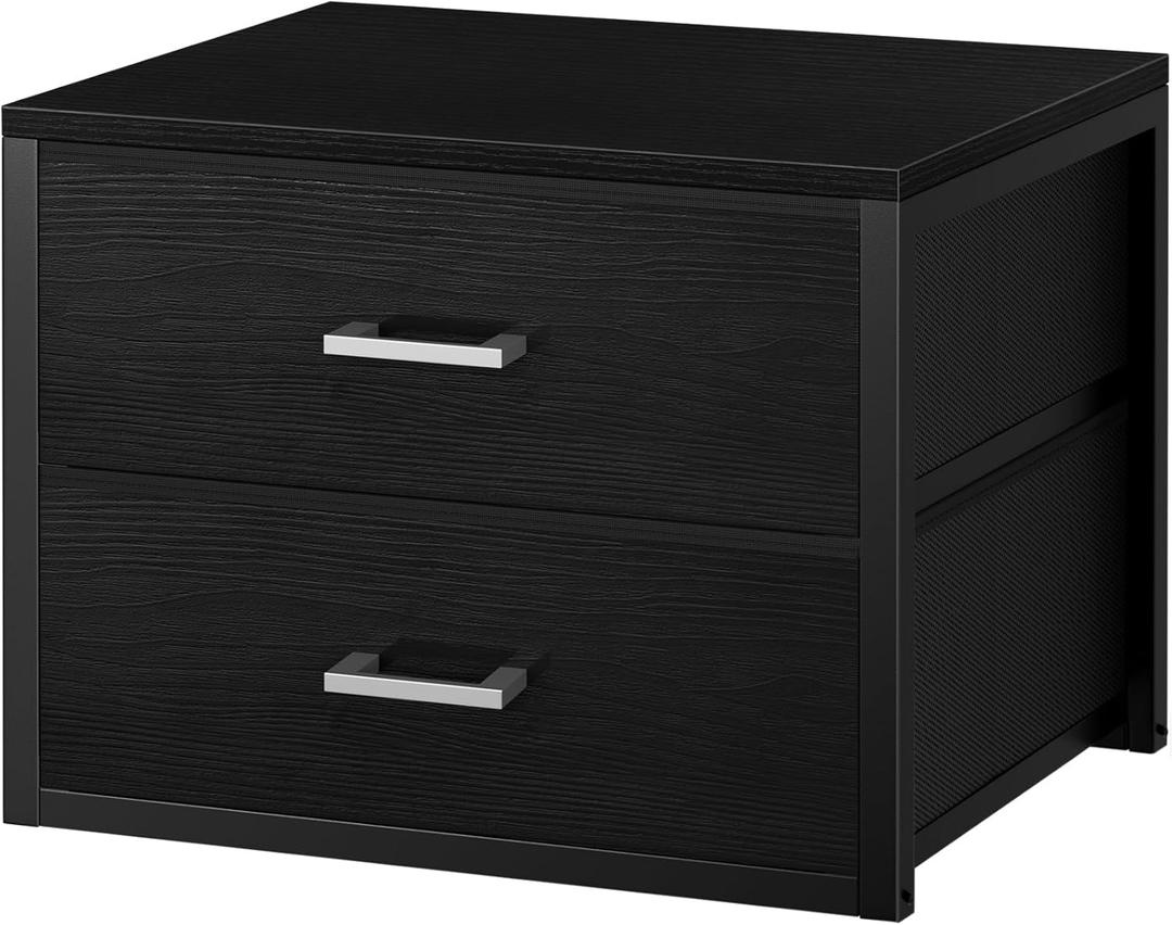 BOLUO Stackable Storage Drawers Closet Organizers and Storage Fabric 2 Drawer Dresser for Bedroom Office Black Modern (L(15.7"D x 21.1"W x 16.1"H))