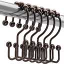 Titanker Shower Curtain Hooks Rings, Rust-Resistant Metal Double Glide Shower Hooks for Bathroom Shower Rods Curtains, Set of 12 Hooks - Bronze