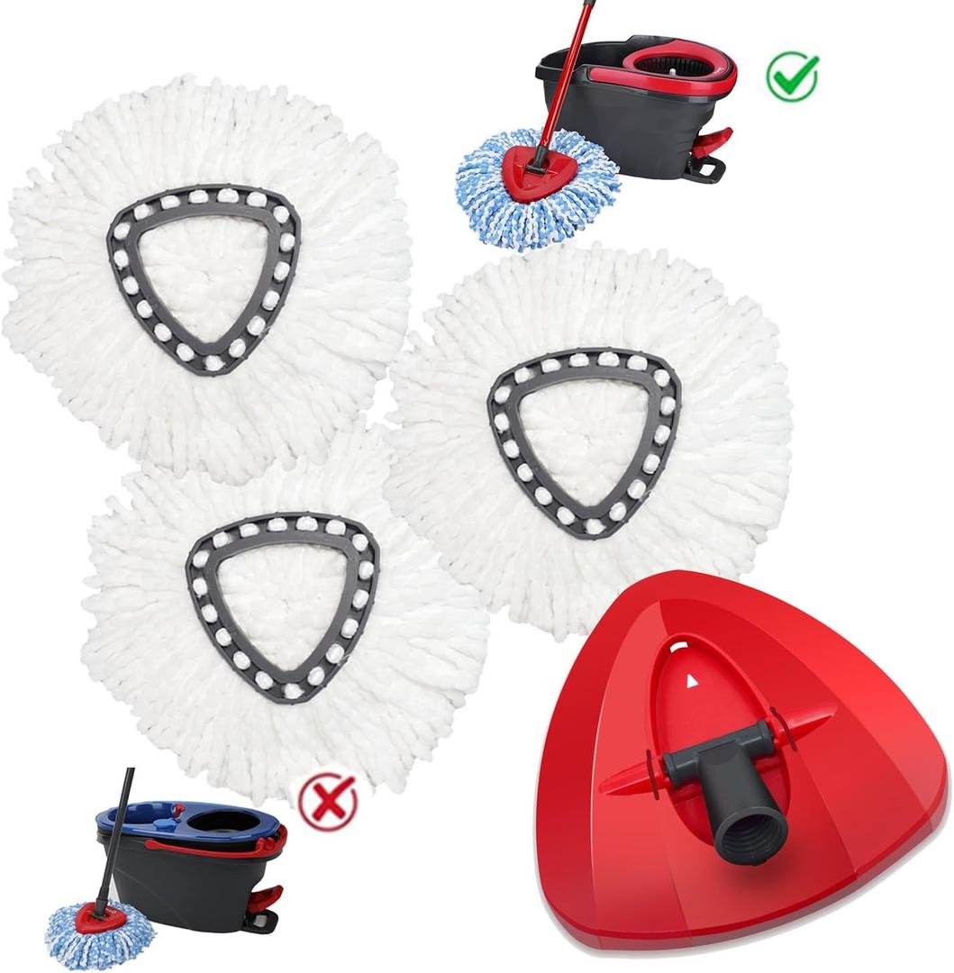 Easywring 1-Tank System,Mop Replacement Heads for O-Ceda Replace , Spin Mop Heads Replacements, Microfiber Spin Mop Refills, Easy Cleaning Head Replacement (1 Base+3pcs White)