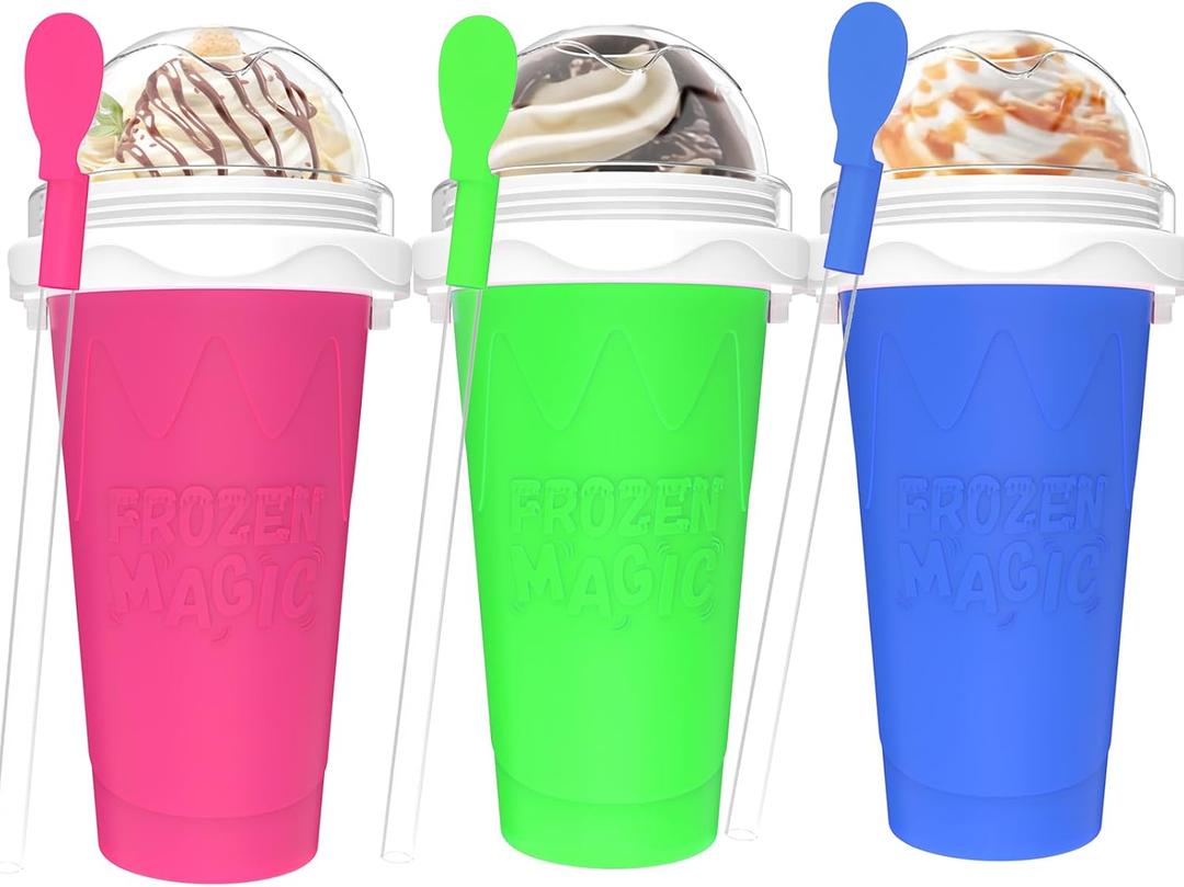 3PCS Slushie Maker Cup - DIY Magic Quick Frozen Smoothies Cups for Homemade Milk Shake Ice Cream Maker, Portable Cooling Cup, Double Layer Squeeze Slushy Maker Cup, Birthday Gifts for Kids Mom, 350 ml